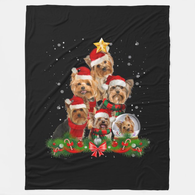 Funny Yorkshire Terrier Dog Weihnachtsbaum Fleecedecke (Vorderseite)