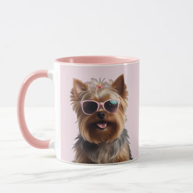Funny Yorkshire Terrier mit Sonnenbrille Tasse (Links)