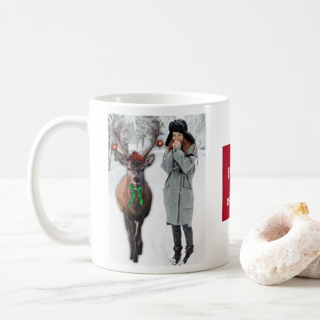Funny Your Christmas Foto mit einem Hirsch Custom  Kaffeetasse (Mit Donut)