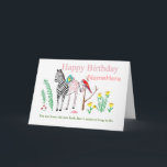 Funny Zebra Birthday Card Karte<br><div class="desc">Eine Zebra wartete geduldig, während ihre Streifen rosa sind. Sie Liebe das neue Aussehen, aber es dauert so lange, bis es zu tun hat. Fügen Sie den Namen (und die Beziehung) vor der Karte und dem Text innerhalb.Vollständig anpassbar, so machen Sie es persönlich. Karten in beiden meinen Geschäften, zazzle.com/artistjandavies und...</div>