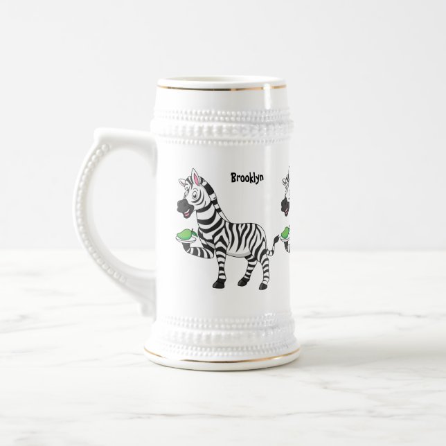 Funny Zebra Cartoon Illustration Bierglas (Links)
