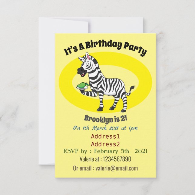 Funny Zebra Cartoon Illustration Einladung (Vorderseite)