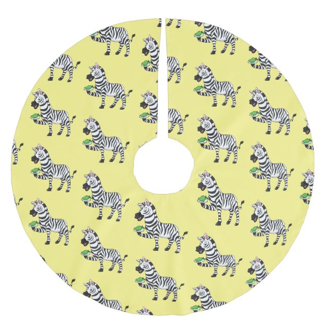 Funny Zebra Cartoon Illustration Polyester Weihnachtsbaumdecke (Vorderseite)