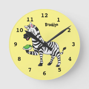 Funny Zebra Cartoon Illustration Runde Wanduhr