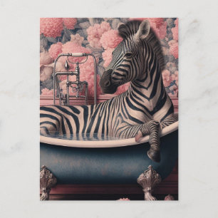 Funny Zebra in einer Badewanne in einem rosa Blume Postkarte