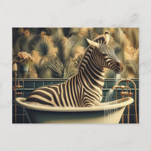 Funny Zebra in einer Badewanne Tropisches Bad Postkarte