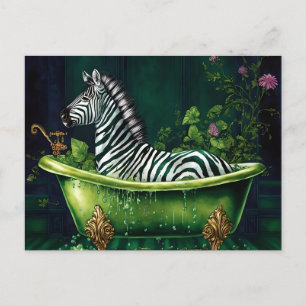 Funny Zebra in einer grünen Badewanne Postkarte