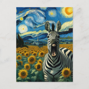 Funny Zebra in Imitate Van Gogh Sonnenblumen Feld Postkarte