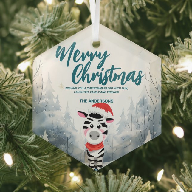 Funny Zebra Merry Xmas Baum Schnee Feier Ornament Aus Glas (Insitu)
