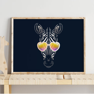 Funny Zebra Mit Sonnenbrille Mauer drucken Poster