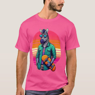 Funny Zebra Sunglass Skateboard Zebra Retro Sommer T-Shirt