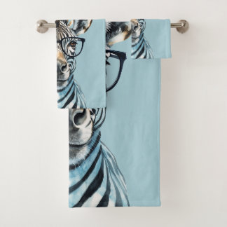 Funny Zebra Tragend Brillen Badhandtuch Set