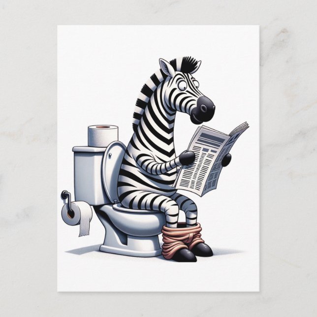 Funny Zebra über Toilettenlesen Zeitung Postkarte (Vorderseite)