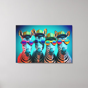 Funny Zebras Niedlich Zoo Animals Party Hats Brill Leinwanddruck