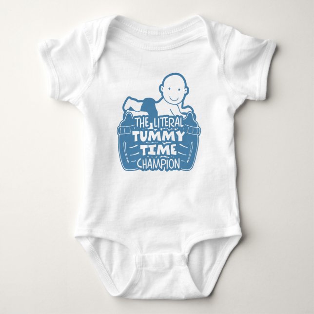 Funny Zitat der Literal Tummy Time Champion Blau Baby Strampler (Vorderseite)