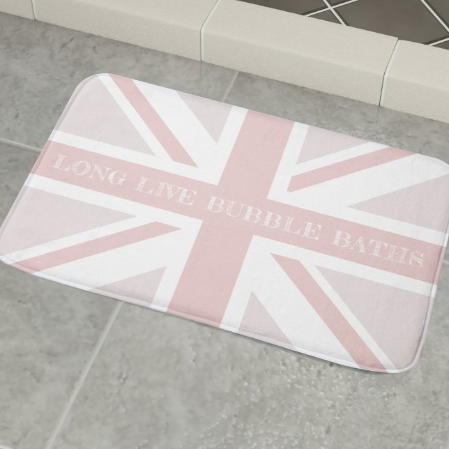 Funny Zitat Pink Union Jack Flag Bath Mat Badematte (Long Live bubble baths! Add your own short quote to this cute pink UK flag bath mat)