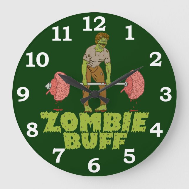 Funny Zombie Buff Weichteil Große Wanduhr (Vorderseite)