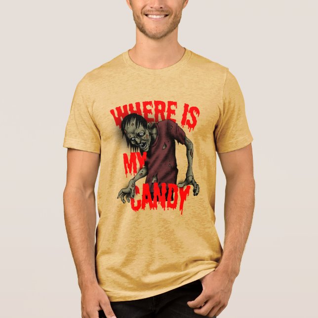 Funny Zombie Candy Halloween Horror Gag Tri-Blend Shirt (Vorderseite)