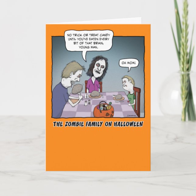Funny Zombie Familienessen Halloween Karte (Vorderseite)