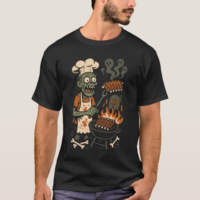 Funny Zombie Grillmaster – Skeleton BBQ Chef Art T-Shirt (Vorderseite)