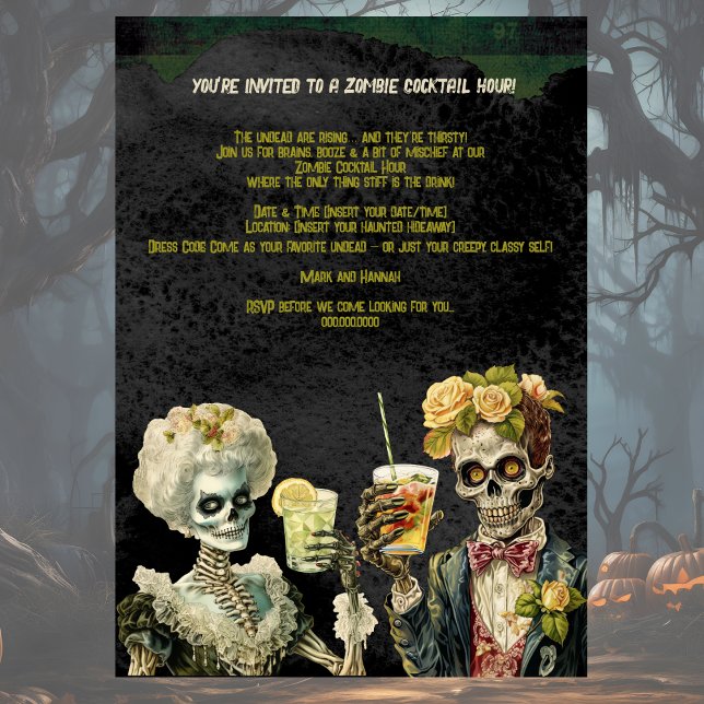 Funny Zombie Halloween Cocktail Party Invitation Einladung (Halloween Cocktail Party with Zombie theme. Frightfully fun and funny. Party on!)
