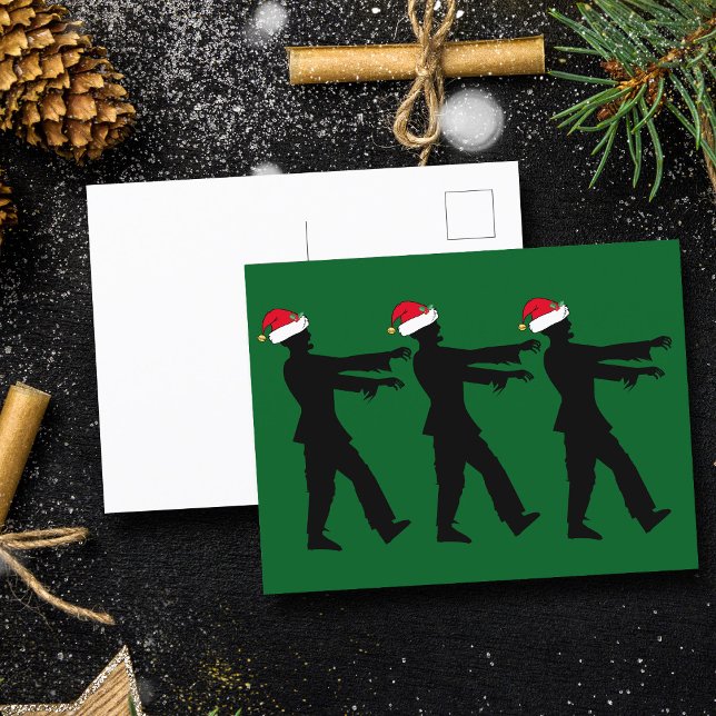 Funny Zombie in Weihnachtsmannmützen Grün Weihnach Postkarte (Von Creator hochgeladen)