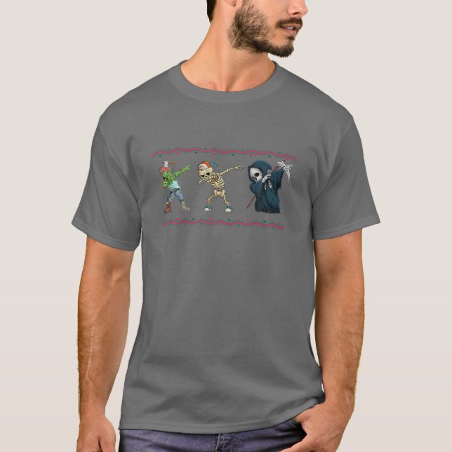Funny Zombie Skeleton Grim Sensenmann Dabbing Tanz T-Shirt (Vorderseite)