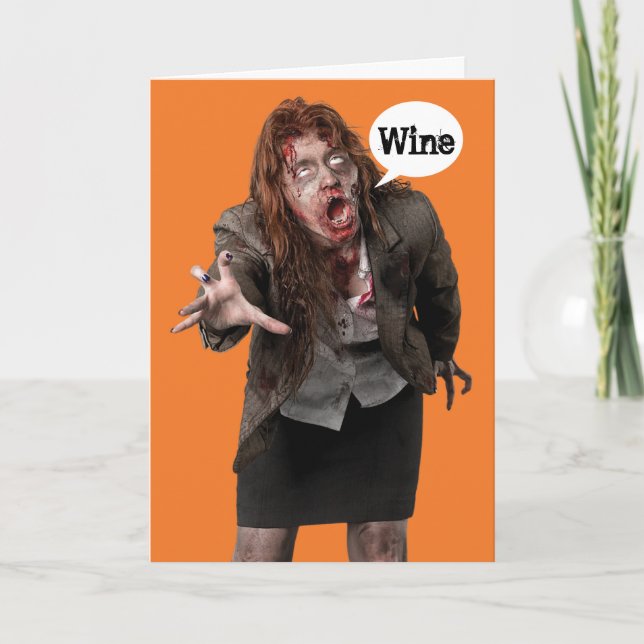 Funny Zombie Wino Happy Hallowine Halloween Card Karte (Vorderseite)