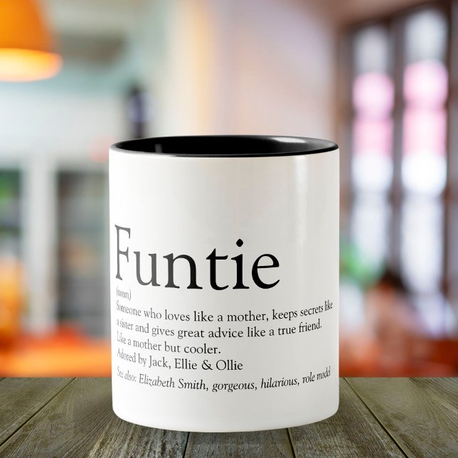 Funtie, Tante, Tante Definition Moderner Spaß Zweifarbige Tasse (Von Creator hochgeladen)