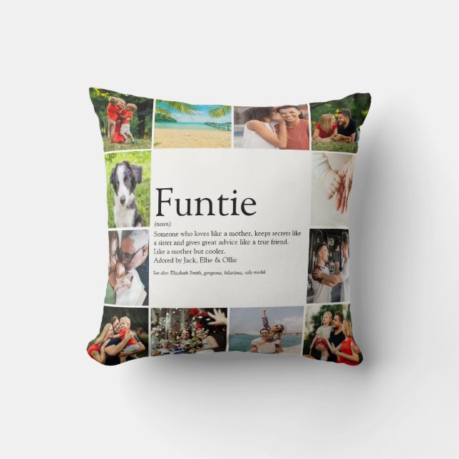 Funtie Tante Tuntie Definition Foto Collage Kissen (Vorderseite)
