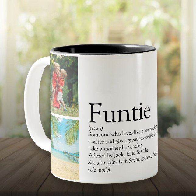 Funtie Tante Tuntie Definition Foto Collage Zweifarbige Tasse (Funtie Aunt Auntie Definition Photo Collage Two-Tone Coffee Mug)