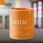 Funtie Tunt Tuntie Definition Orange Personalisier Zweifarbige Tasse<br><div class="desc">Personalisieren Sie für Ihre Lieblings-Funtie,  Tante oder Tante,  um ein einzigartiges Geschenk zu schaffen. Ein perfekter Weg,  ihr zu zeigen,  wie phantastisch sie jeden Tag ist. Sie können den Hintergrund sogar an ihre Lieblingsfarbe anpassen. Entwickelt von Thisisnotme©</div>