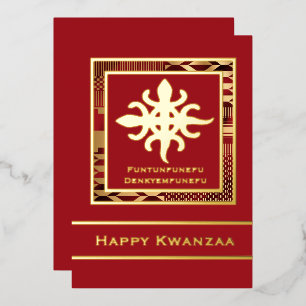 Funtunfunefu Denkyemfunefu Happy Kwanzaa (rot) Folien Feiertagskarte