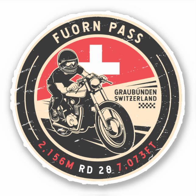 Fuornpass | Schweiz | Motorrad Aufkleber (Vorderseite)