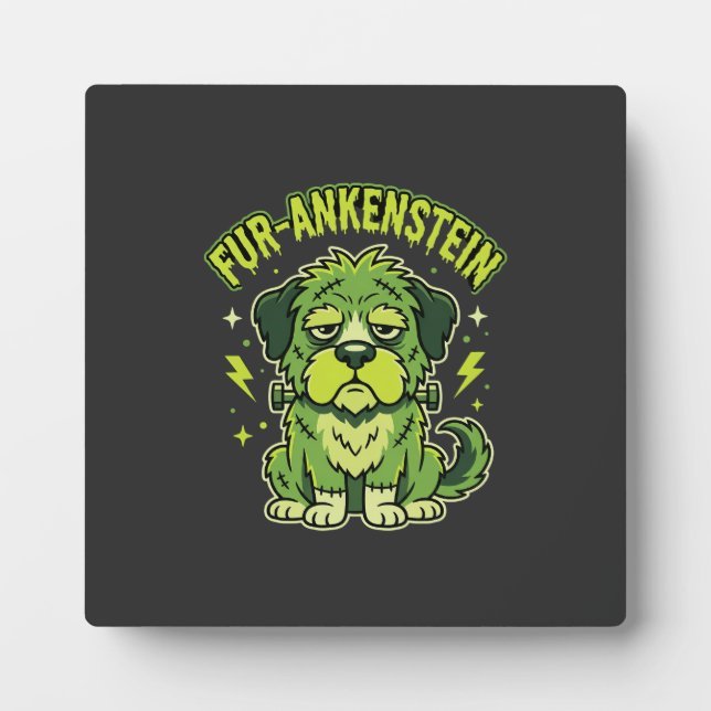 Fur-Ankenstein Lustiger Frankenstein-Hund Hallowee Fotoplatte (Vorderseite)