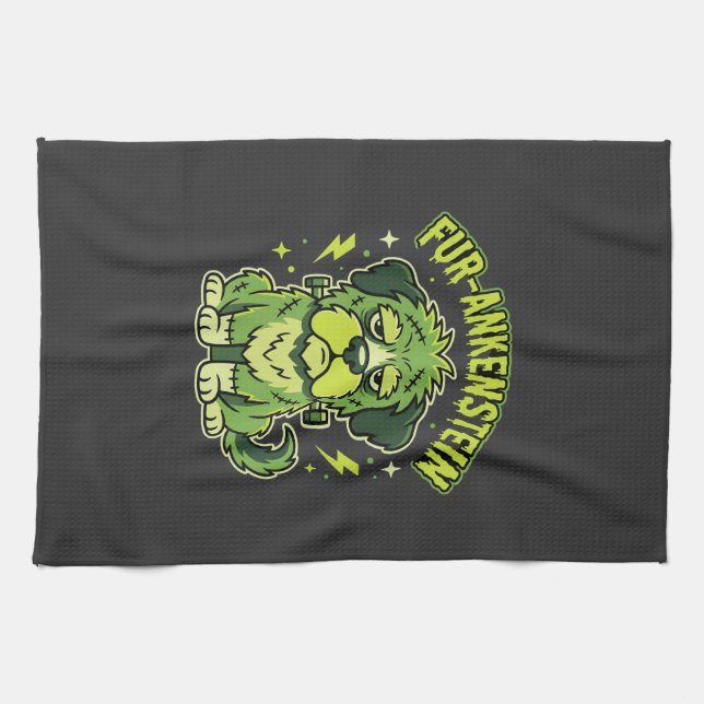 Fur-Ankenstein Lustiger Frankenstein-Hund Hallowee Geschirrtuch (Horizontal)