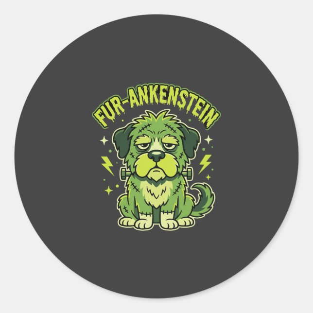 Fur-Ankenstein Lustiger Frankenstein-Hund Hallowee Runder Aufkleber (Vorderseite)