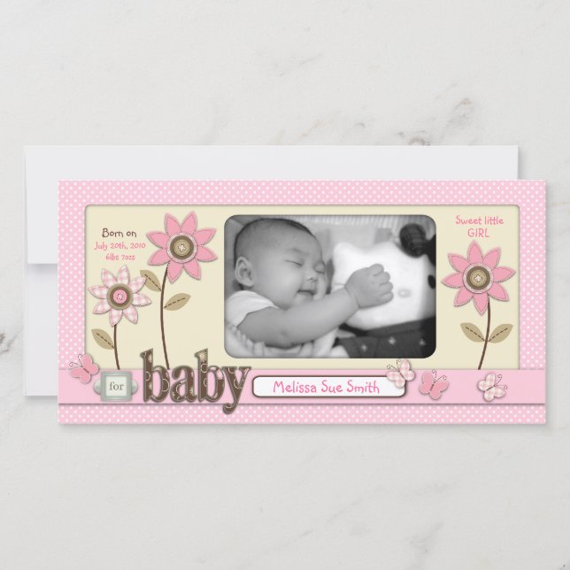 Für Baby Girl Foto Card Ankündigung (Vorderseite)