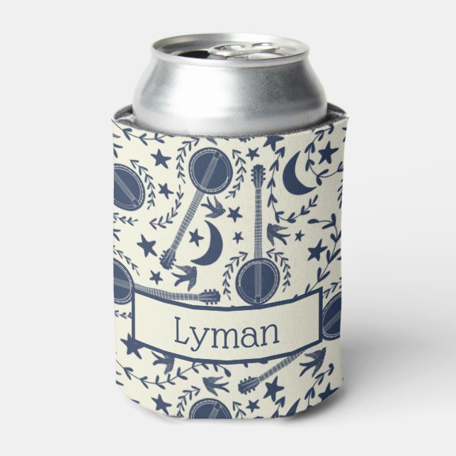 Für Banjo Spieler Muster Blue und Cream Folk Art Dosenkühler (Kanne Vorderseite)