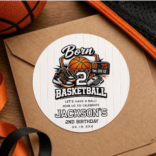 Für Basketball geboren Sportthemen 2. Geburtstag Runder Aufkleber