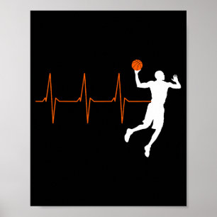 Für Basketball Herzschlag Orange Spieler Trainer Poster