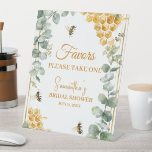 Für Bienen bestimmte Honigwaben-Eukalyptus-Hochzei Sockelschild