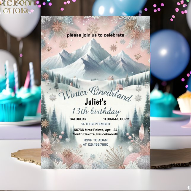 für blauer Schnee Winter Onederland 13. Geburtstag Einladung (Von Creator hochgeladen)
