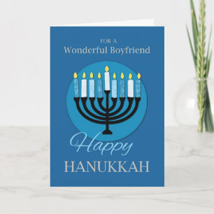 Für Boyfriend Hanukkah Menorah auf Dunkelblau Karte