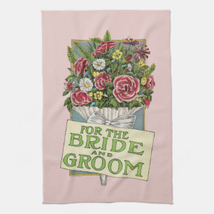 Für Braut und Bräutigam rosa Blumen im Vintage-Sti Geschirrtuch