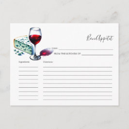 Für Bride Recipe Card Wein & Käse Feiertagspostkarte