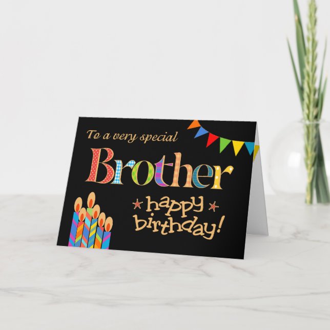 Für Brother Chic Candles, Bunting Birthday Card Karte (Vorderseite)