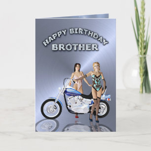 Für Bruder, Geburtstag mit Mädchen und Motorrad Karte