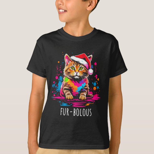 Fur-bulous Cute Cat Christmas Party Holiday Kitten T-Shirt (Vorderseite)