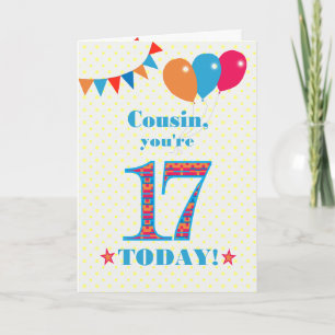 Für Cousin 17. Geburtstag Bunting Balloons Card Karte